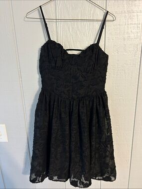 Jessica Simpson Black Textured Mini Dress with Spaghetti Straps